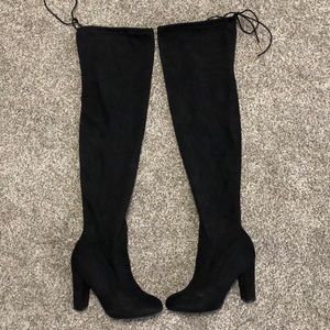 Suede thigh high heeled boots